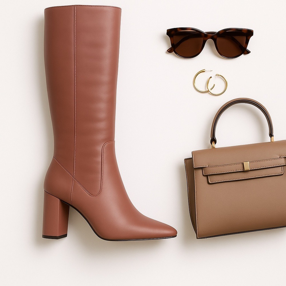 Cole Haan Knee High Leather Boots Women 7.5B Dusty Rose Luxe Heel EUC Designer - Picture 15 of 16